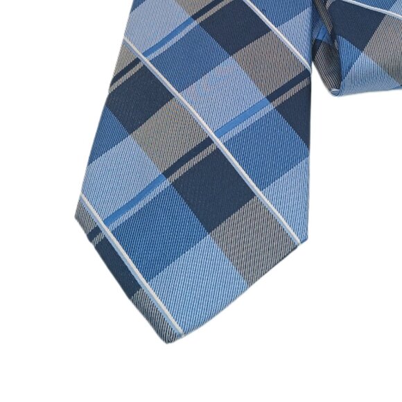 Nautica Silk Tie Men’s 60” Blue Gray Woven Plaid Coastal Preppy Classic New - Picture 1 of 3